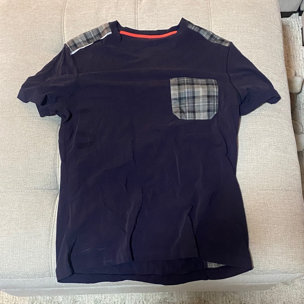 lululemon athletica Navy Tee with Plaid Accents